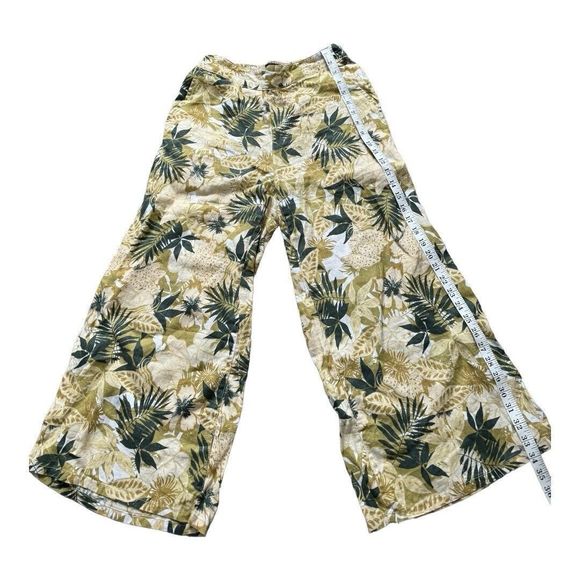 Tahari Women's 100% Linen Cropped Pull On Tan Palm Leaves Wide Leg Pants Small‎ - Picture 7 of 9